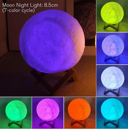 E5 8Cm Moon LED Night Light Lamp Battery Powered with Stand Starry Lamp Bedroom Home Decor Night Lights Kids Gift Moon Lamp Xmas