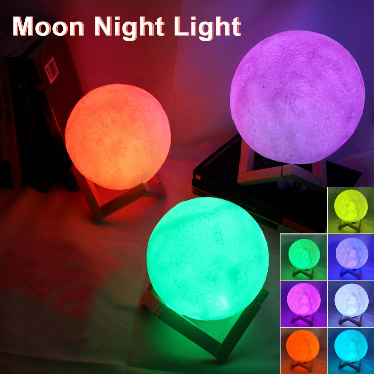 E5 8Cm Moon LED Night Light Lamp Battery Powered with Stand Starry Lamp Bedroom Home Decor Night Lights Kids Gift Moon Lamp Xmas