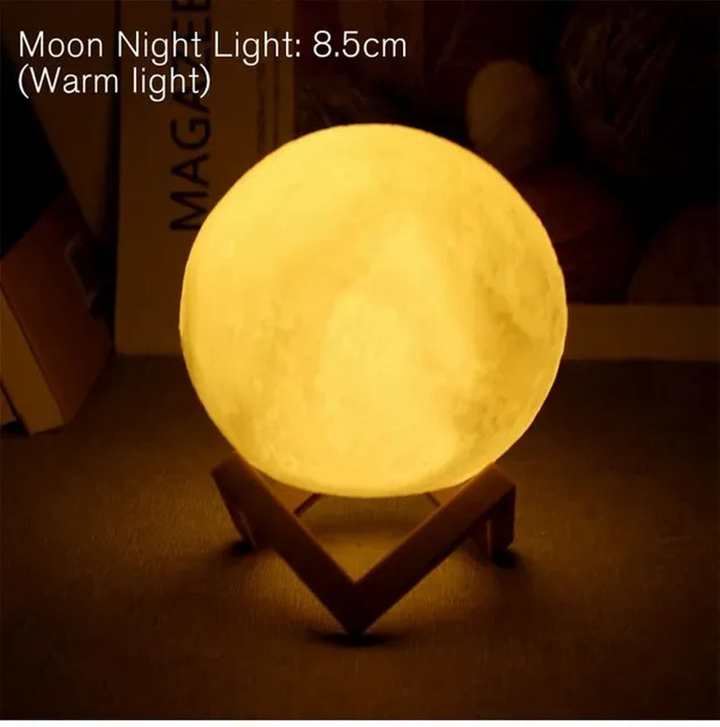 E5 8Cm Moon LED Night Light Lamp Battery Powered with Stand Starry Lamp Bedroom Home Decor Night Lights Kids Gift Moon Lamp Xmas