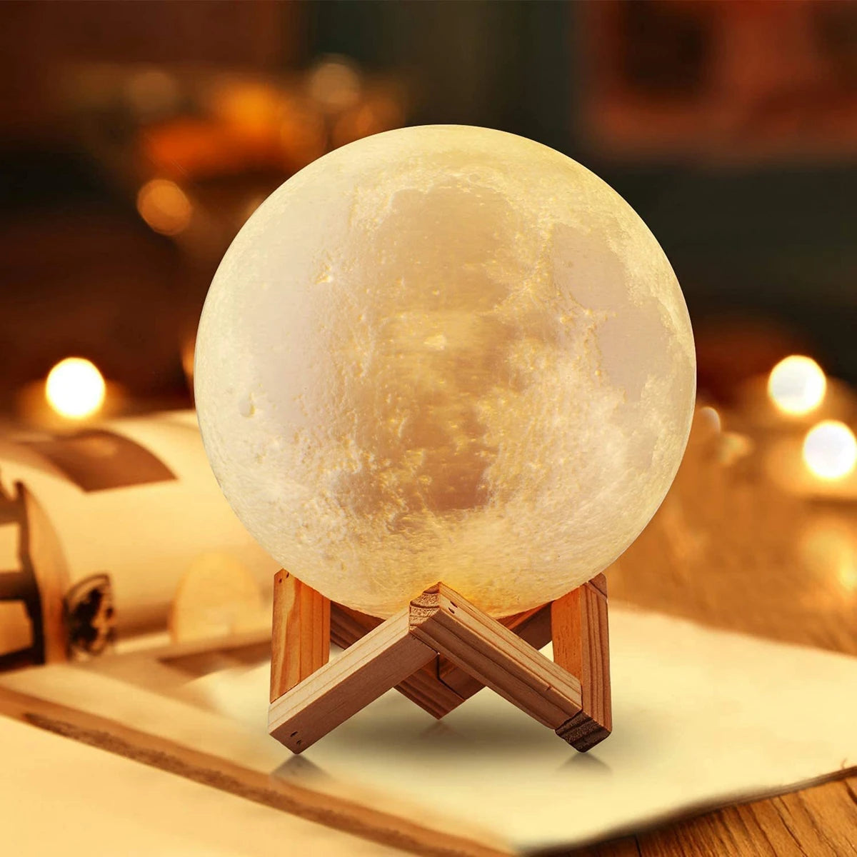 E5 8Cm Moon LED Night Light Lamp Battery Powered with Stand Starry Lamp Bedroom Home Decor Night Lights Kids Gift Moon Lamp Xmas